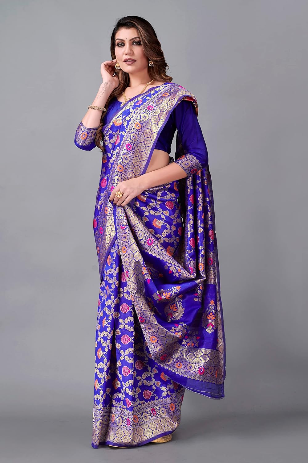 knetli 女式纱丽印度传统地衣丝绸冠军 zari 纱丽女式未缝合衬衫